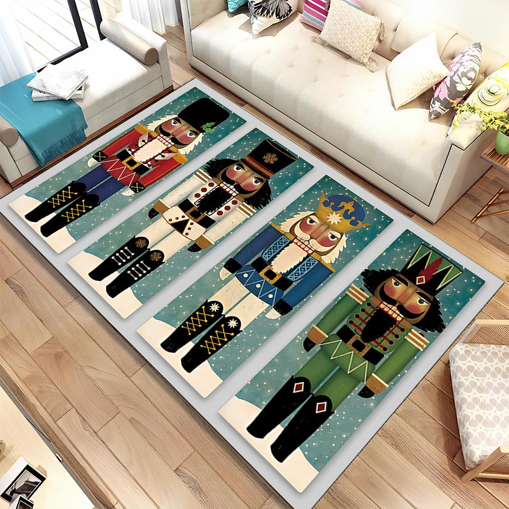 Merry Christmas Gift The Nutcracker Cartoon Doll Happy New Year Carpet Rug for Living Room Bedroom Home Sofa Decoration,Non-slip