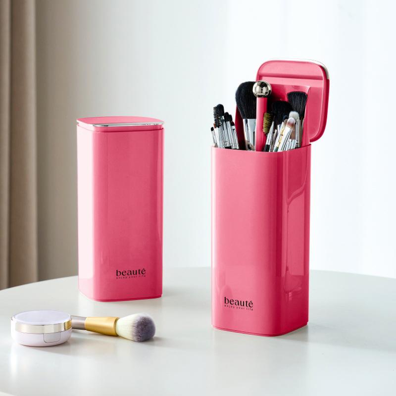 Makeup Brush Holder Organizer, One Touch For Open, Dustproof Make Up Organizer With Lid For Vanity Bathroom Countertop