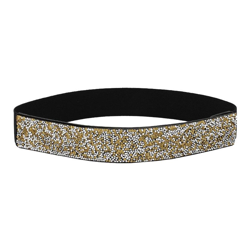 1Pc Full Diamante Wide Women's Ladies Dress Imitation Leather Stretch Waistband Rhinestone Belt