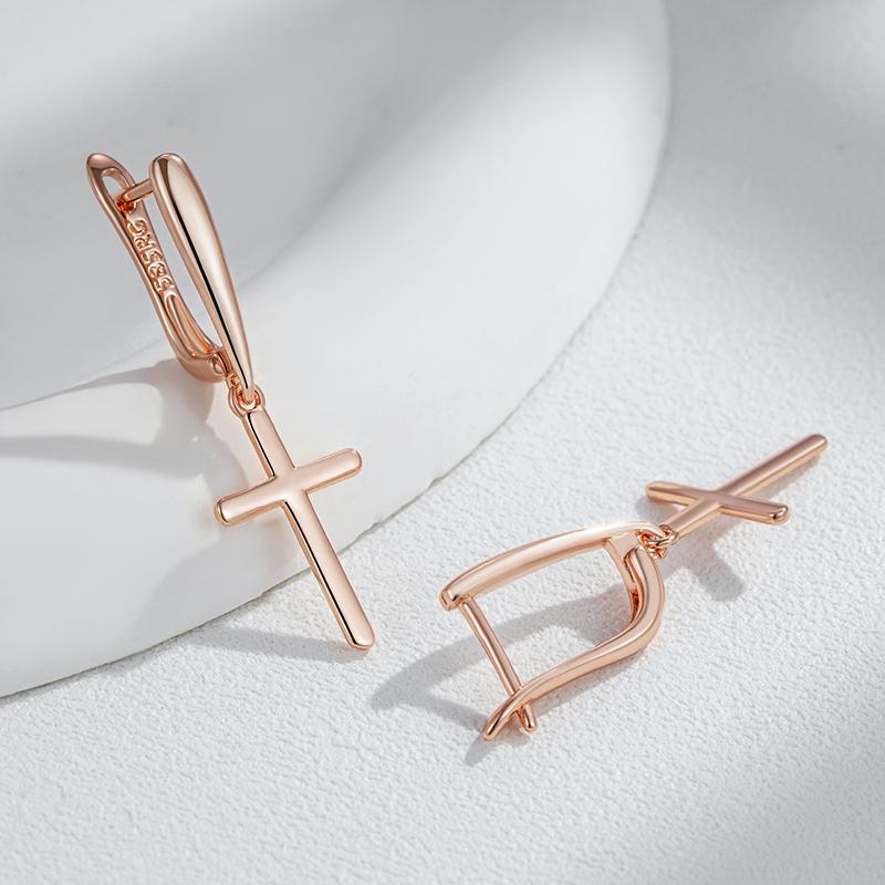 Fashion Glossy Dangle Earrings  Rose Gold Color Simple Cross Earrings For Women High Quality Daily Fine Jewelry