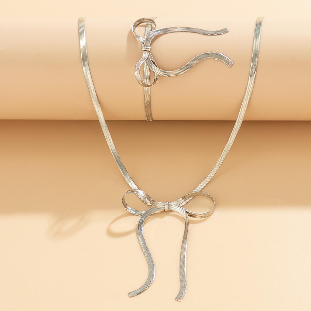 Snake Chain with Bowknot Choker Necklace and Bracelect Set for Women Trendy Charms Daily Accessories 2026 Fashion Jewelry Female