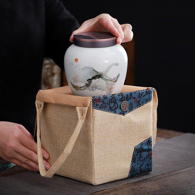 Fabric Tea Can Gift Box, Vintage-Style Fabric Tea Packaging Box, Empty Gift Box