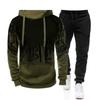 Autumn Men's Hooded Fashion Printed Long Sleeve Fleece Hooded Sports Sweater Suit
