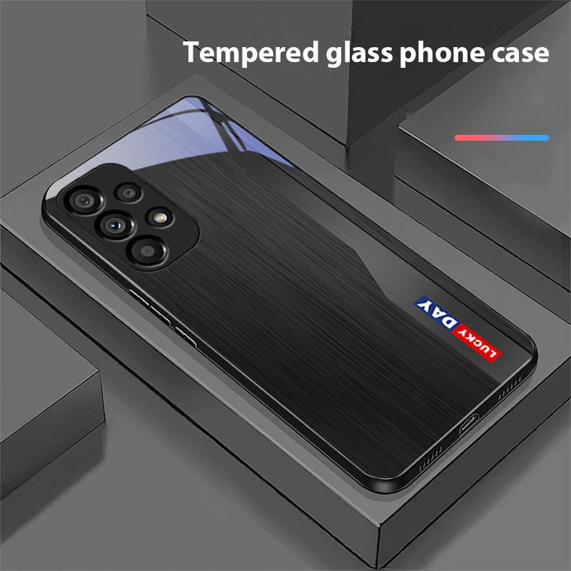 Wood Grain Striped For Samsung Galaxy S 8 9 10 20 Plus 21 FE 22 23 24 Ultra S7 Edge Black Tempered Glass Phone Case Hard Shell