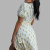 Rochie nouă cu decolteu în V cu imprimeu floral Mâneci bufante Strâmtă pe talie și cu un temperament elegant Rochie slim