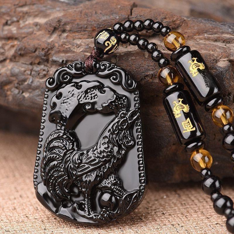 Carved Chinese Twelve Zodiac Lucky Blessing Pendant Imitation Black Obsidian for Party Favor Souvenir