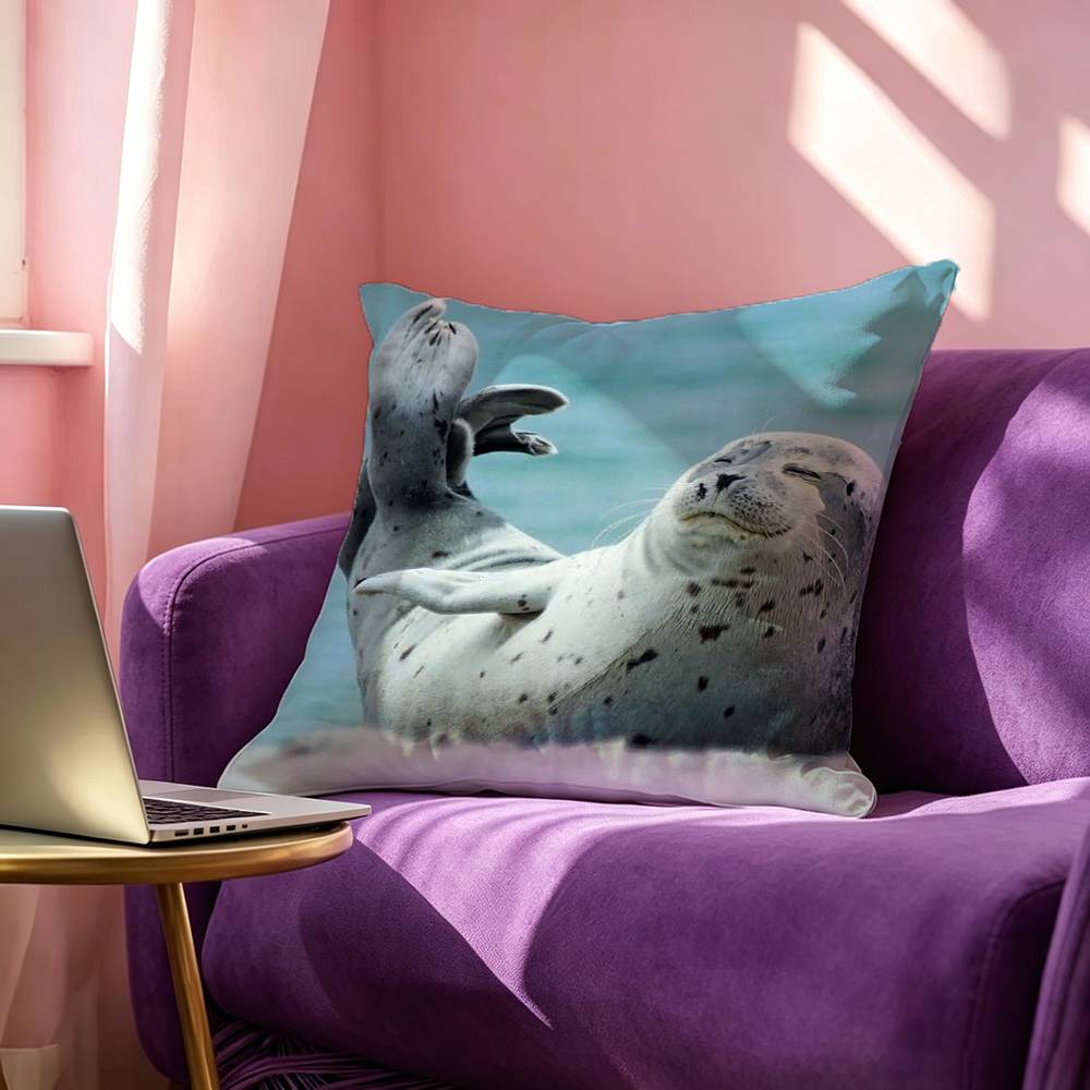 Cute and Funny Seals Square DoubleSided Printed Pillow Case Bedroom Bedside Pillow Sofa Cushion Cover