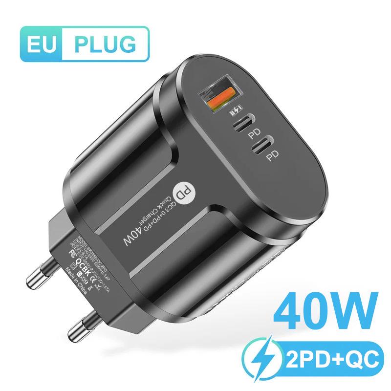 PD33W QC3.0 Fast Charging GaN Charger - European Standard Multi-Port 9V/12V Adapter