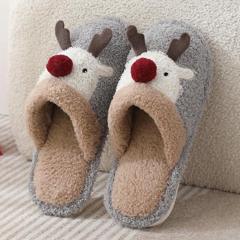 Baumwollpantoffeln niedliche Weihnachts-Elch Baumwollpantoffeln Damen Winterpantoffeln Zuhause rutschfest Paar flauschige Pantoffeln