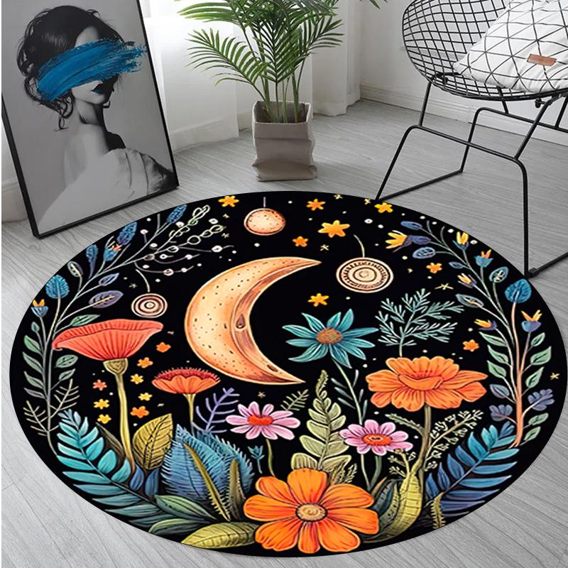 1Pc Flower crescent moon Circular Print Rug - home decoration Carpet For Living Room Bedroom Flooring Computer Chair Area Rug