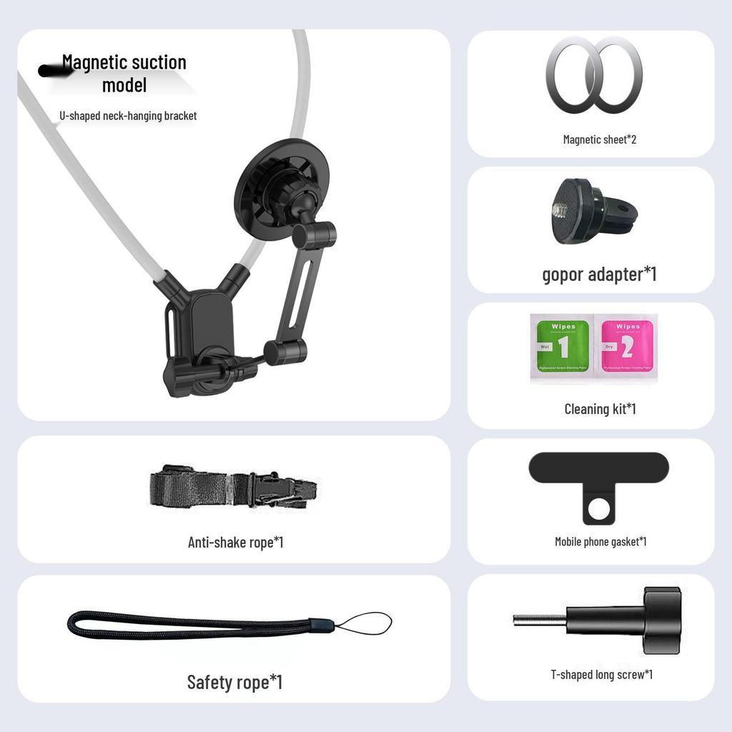 Magnetic Neck Hanging Bracket for Phone: Ideal for POV Live Streaming, Running, Cycling, Fishing, Sports Cameras.