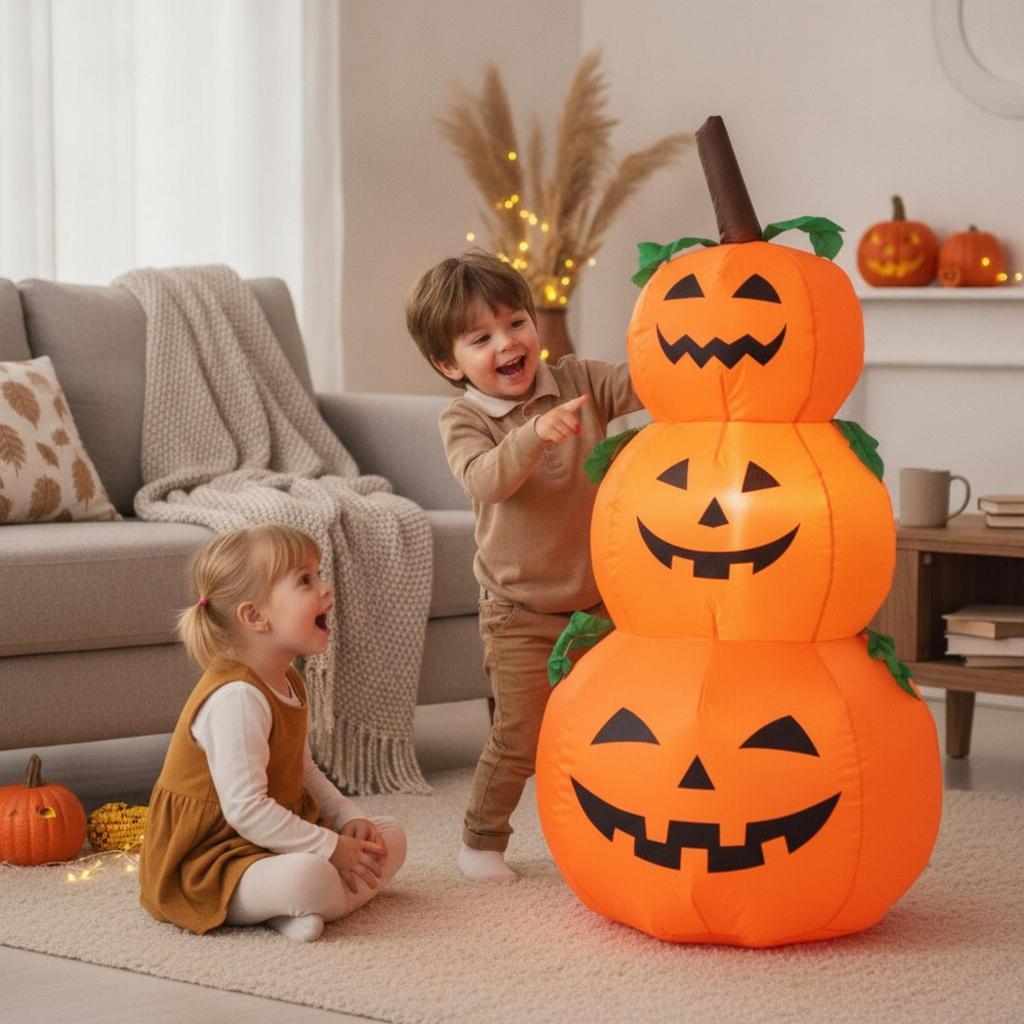 Inflatable JackO'Lantern Stack | Lightweight PVC Material, Stacked Pumpkin Figure, for Yard