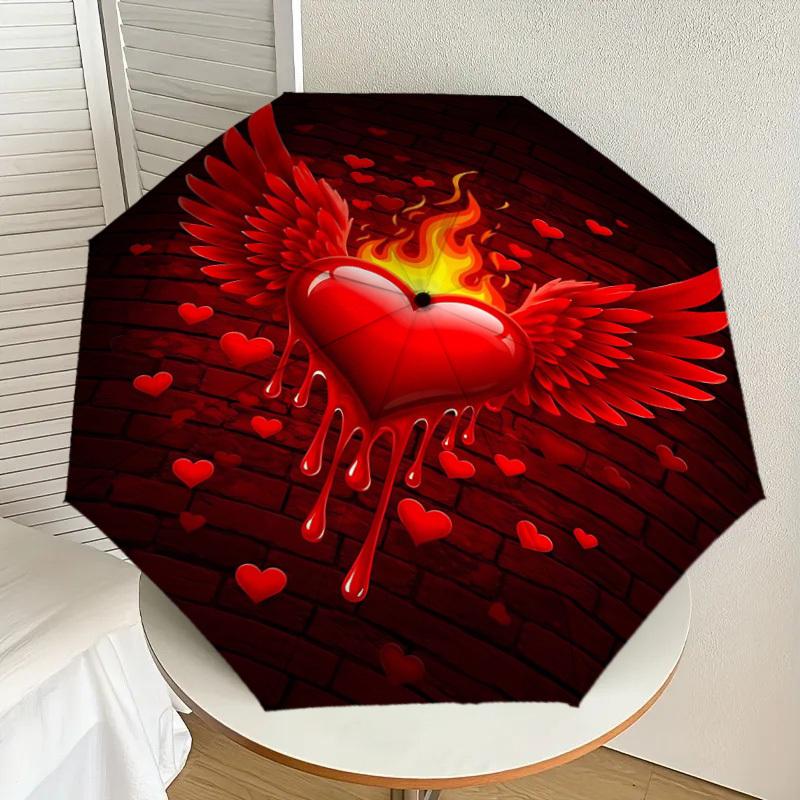 1pc Heart Wings Automatic Open/Close Umbrella Compact Folding Umbrella with 8-Rib Shaft for Women/Men, Elegant Birthday1185S