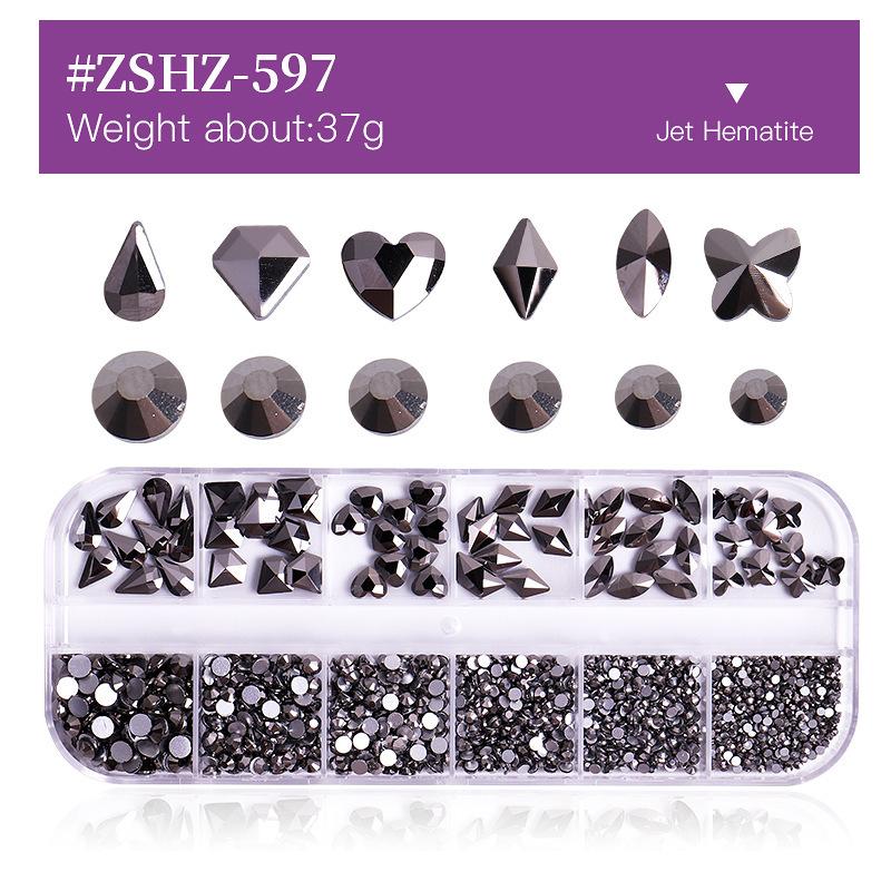 12 Grid Box Nail Art Rhinestone Flat Bottom Nail Art Special-Shaped Diamond Mixed Small Round Diamond Diy Nail Art Jewelry
