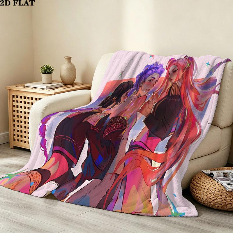 1PC Kpop Demon Hunters Patterned Flannel Blanket Suitable For All Seasons For Home Decor Warmth And Comfort Gifts Holiday Present