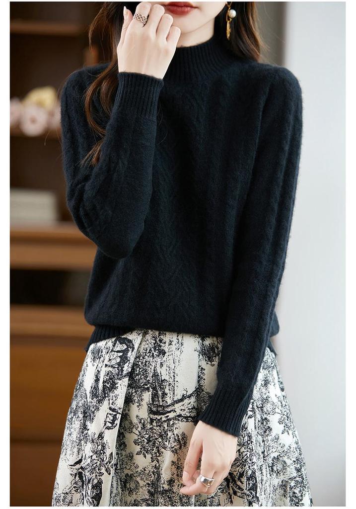 Women's 2025 Autumn/Winter Seven-Stitch Thick Wool Knit Half-High Neck Base Layer Top