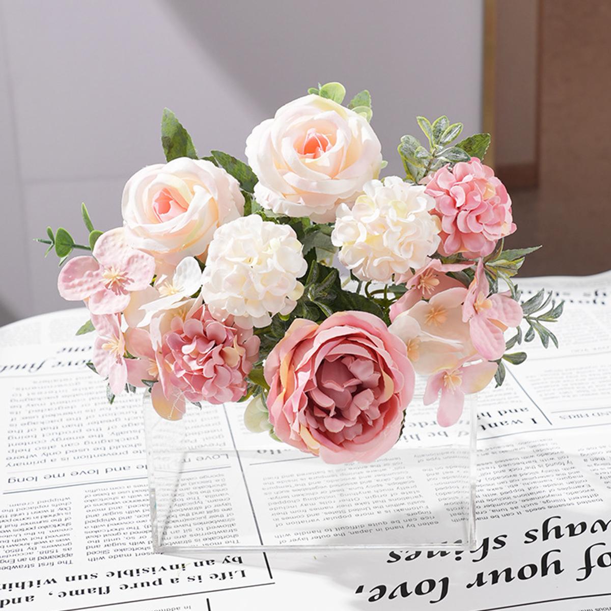 

1/3 шт. Искусственные цветы Шелковые розы Пионы Букеты Гортензия Гвоздика Ваза Декор для дома Вечеринки Свадебного зала DIY Искусственные растения 1PC розовый