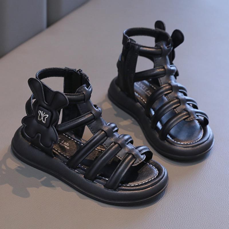 New Girls Roman Sandals Summer New Children Solid Color High-top Sandals Fashion Causal Kids School Cut-outs Beach Sandals Zip