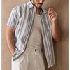 Summer Polo-neck Vintage Striped Printing Cardigan Shirt Male Short Sleeve Casual Fashion All-match Top Men