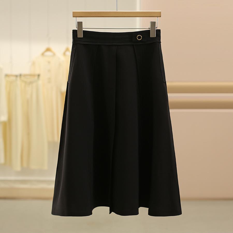 

Темпераментная юбка-драпе на высокой талии длиной до колена, стройнящая, для осени от Wei Mei Large чёрный