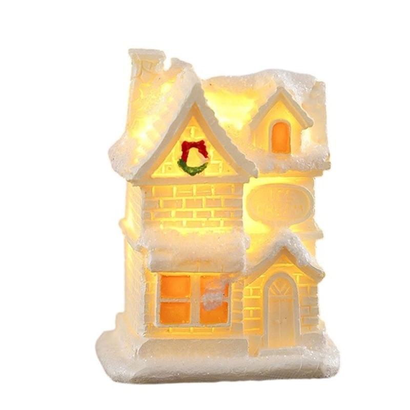 Miniature Glowing Christmas Cottages Houses Handcrafted Resin Decoration Ideal For Desktop Ornament