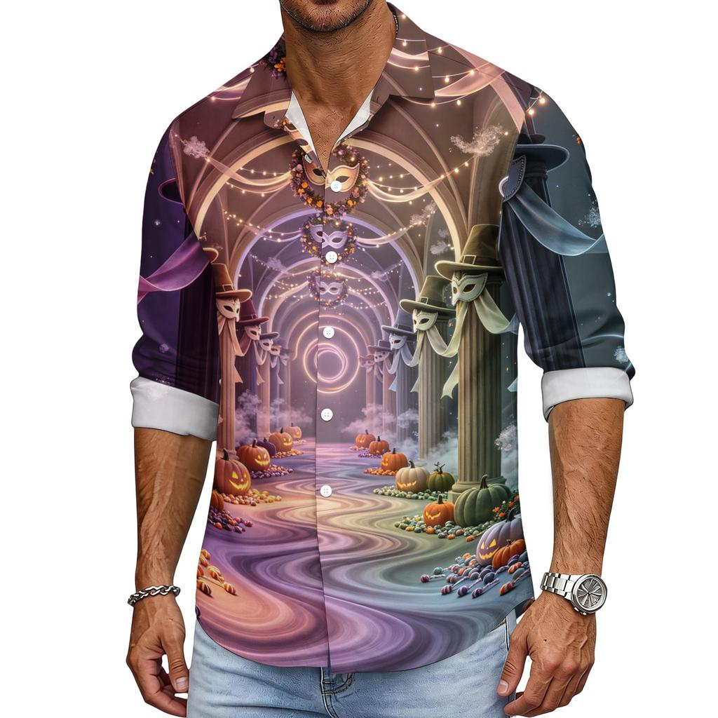 Men's Halloween Loose Fit Long Sleeve Shirt Vintage Casual Breathable Button Down Shirt for Autumn Spring Outdoor Daily Wear
