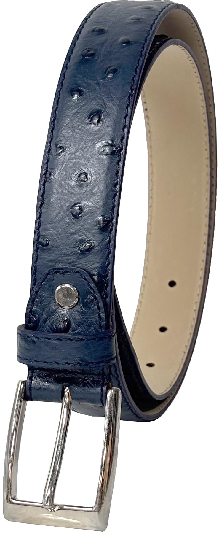 [FashionBerry] Navy Italian Genuine Leather Belt, Ostrich Embossed Leather, Men s & Women s, Italian Leather Belt, Business, Formal, Brand, Handmade,