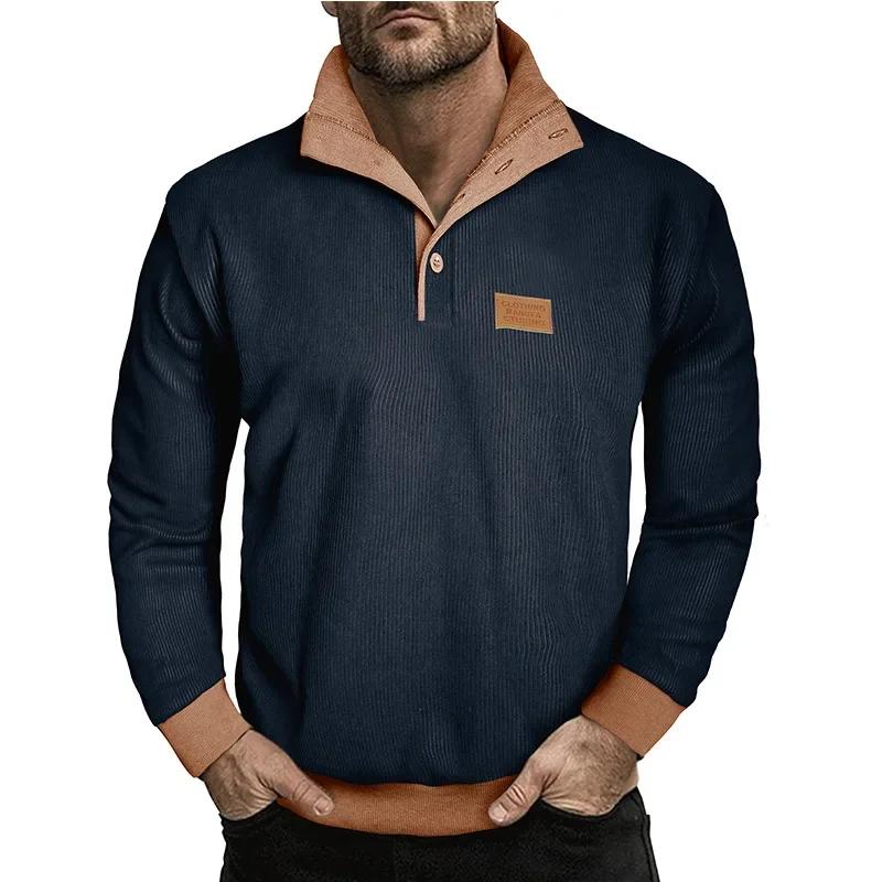 Autumn Winter Men's Casual Hoodie Long Sleeve Corduroy Fleece Stand Collar Loose Warm Sweatshirts Men