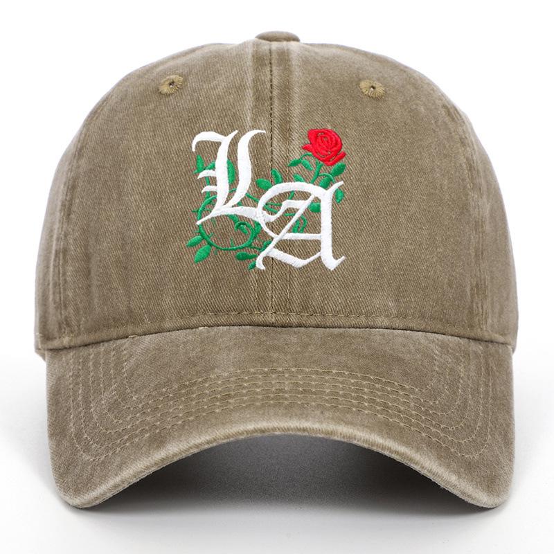 Trendy LA Rose Embroidered Washed Baseball Cap