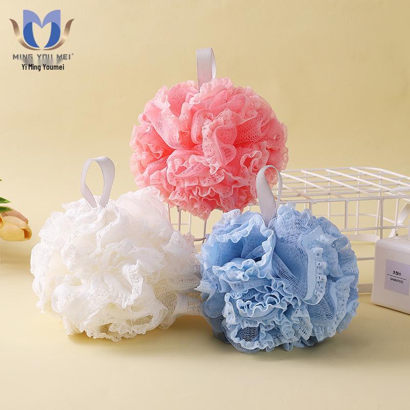 Large Cute Plain Color Exfoliating Bath Flower Foaming Ball Towel & Back Scrubber