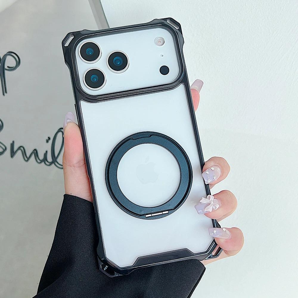Fashion Gradient Airbags Clear Armor Case for IPhone 17Air 16 15 14 Plus 13 12 Pro Max Shockproof Metal Ring Stand Protect Cover
