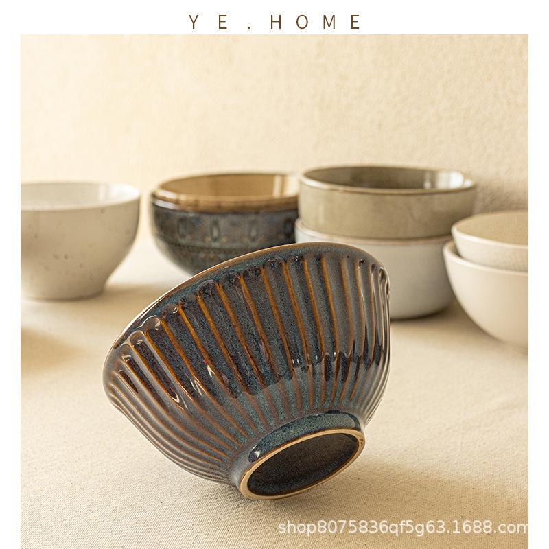 One Person Food Noodle Bowl Big Collection Ceramic Household Bowl Retro Practical Soup Bowl Vegetable Bowl Tableware Round Instant Noodle Bowl