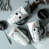 Creative Cute Cartoon Ceramic Cup Milk Coffee Mug Personality Couple Large Capacity Drinking Cups with A Spoon.