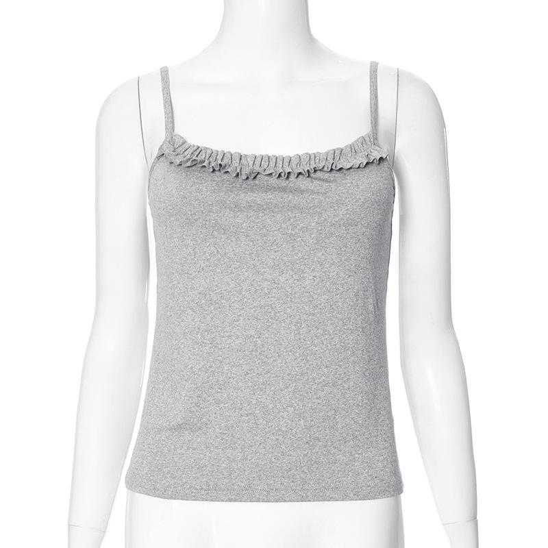 

Жіноча мода повсякденна літо весна однотонний принт без рукавів підтяжки блузки та сорочки S сірий колір