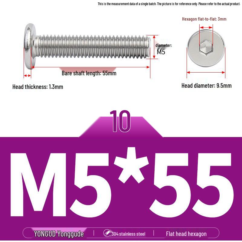 304 Stainless Steel Ultra-Thin Flat Head Hex Socket Bolt, M2-M12