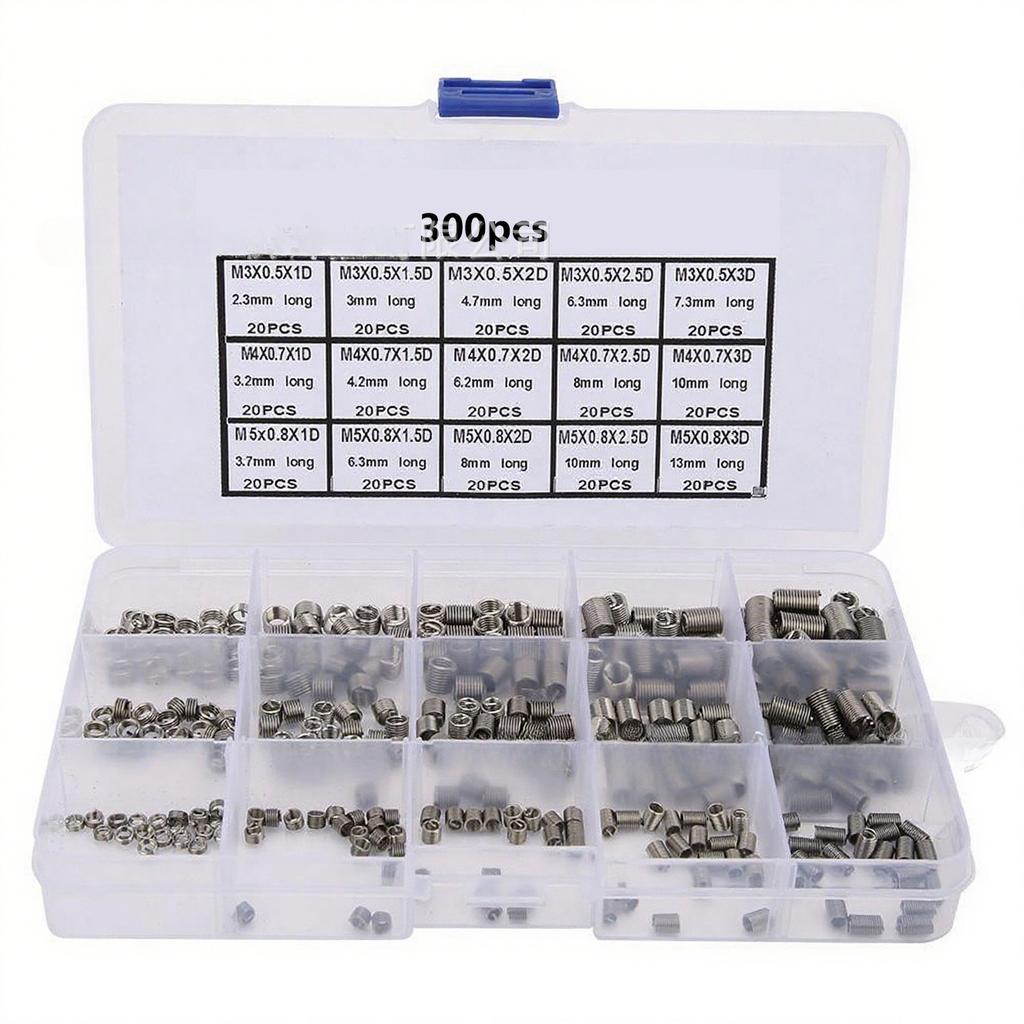 300Pcs Boxed 304 Stainless Steel Wire Thread Insert M3-M5 Thread Repair Helicoil Kit