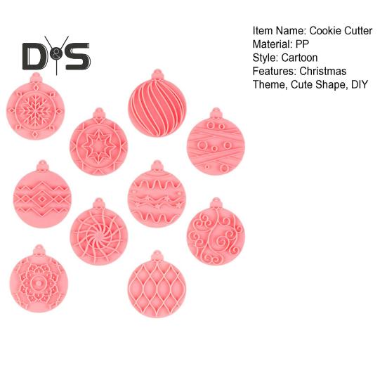 10 tk / komplekt jõulupalli küpsise lõikur vormi toidukvaliteediga PP nõudepesumasinas ohutu press DIY 3D fondant küpsisevalmistaja vormi köögi küpsetustööriistad