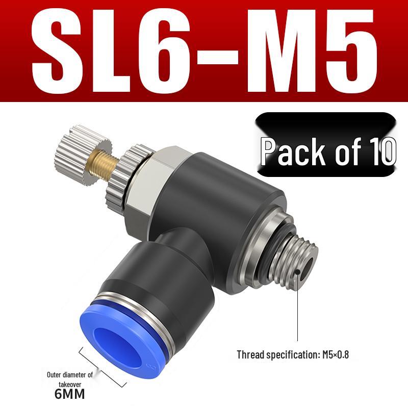 Adjustable Pneumatic Throttle and Speed Control Valve with Quick Connector for Air Tubes SL4 6 8-M5-01-02