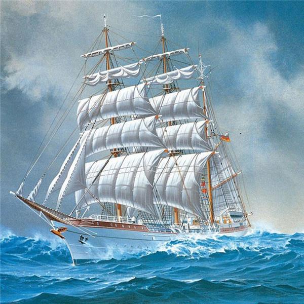 Full borrning Rund 5D Diamantmålning Segelbåt Diamantbroderi Landskap Mosaikdekor Hem Diamantkonst