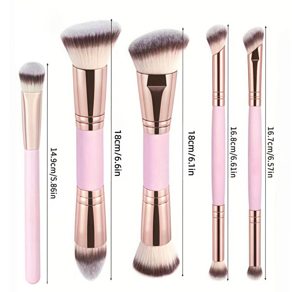 5PCS Double Ended Foundation Makeup Brush Set Flat Angled Tips for Flawless Liquid Powder Concealer and Cream Application