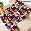Comfort Blanket Featuring a 2D Flat Design with a Patriotic American Flag Heart Pattern, Adorned with Red, White, and Blue Stars and Hearts. Perfect f