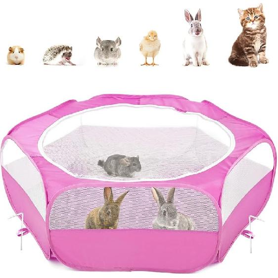 Pawaboo Small Animals Playpen, Waterproof Small Pet Cage Tent with Zippered Cover, Portable Outdoor Yard Fence with 3 Metal Rod for