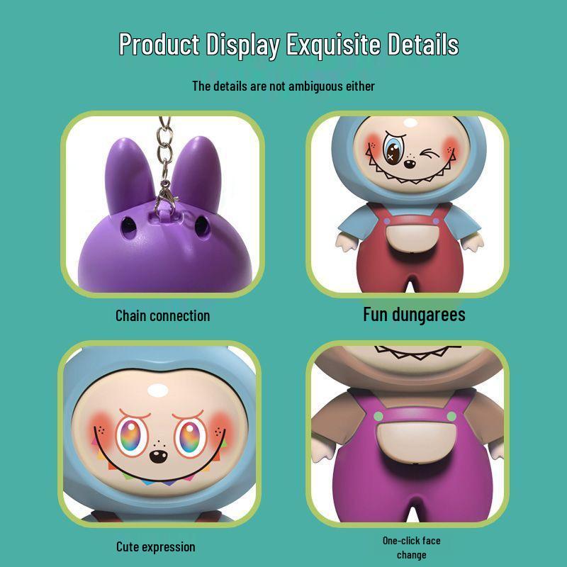 Labubu Face-Changing 3D Bag Charm & Keychain - Cute Decompression Toy