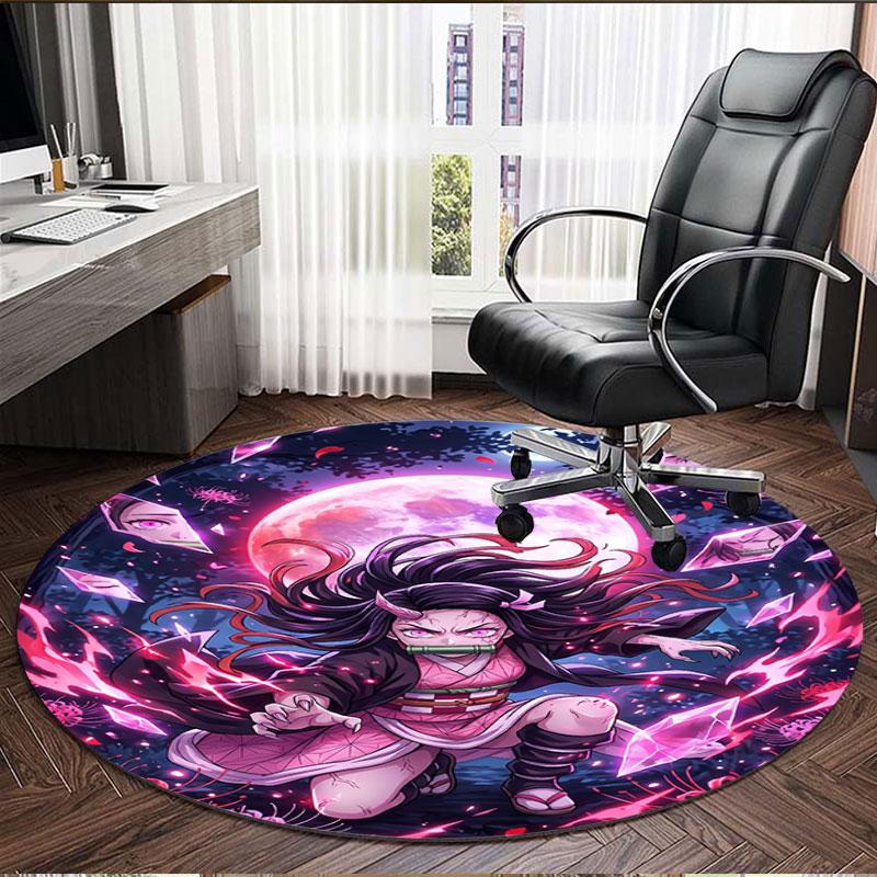 Demon Slayer Print Round Rug, Washable Floor Carpet, For Entryway Dorm Laundry Room Office Study, Home Decor Birthday Christmas Gift