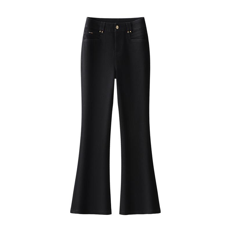 

Джинсы микро-клеш с завышенной талией и облегающего кроя: Стильные, Универсальные и Удобные Повседневные Брюки-Подковы L (106-115cm) чёрный