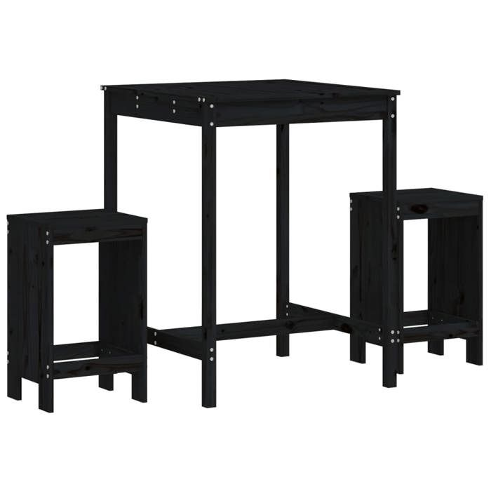 VidaXL 3-piece Garden Bar Set Black Solid Pine Wood, Pub Set, Patio Bar Set, Table Set 3157737