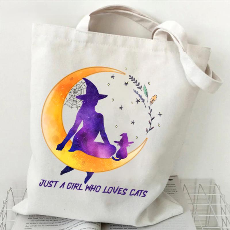 Cat Tote Bag Gothic Black Cat Shopper Halloween Party Gift Shopping Bag Spooky Seasonal Fun Animal Women's Tote Bag