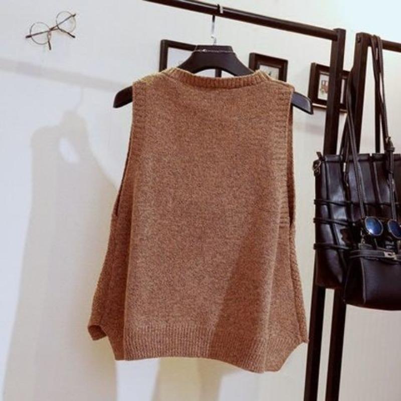 Gilet Maglione Lavorato a Maglia Stile Casual da Donna con Senso di Gilet Largo