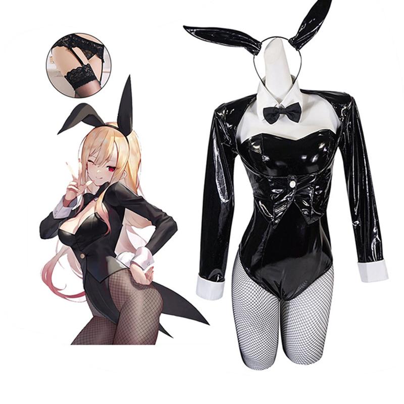 Black Bunny Girl Cosplay Costume Set, Halloween Party Fancy Dress, Anime Bunny Suit with Ears for Women