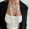 Fashion Show Imitation Pearl Beaded Long Necklace, Light Luxury Cross Pendant Stacked With Sweater Chain